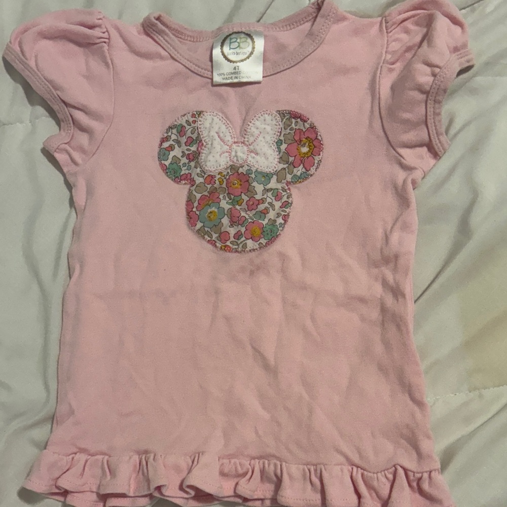 Pink Kids Shirt with Floral Disney Mouse Design